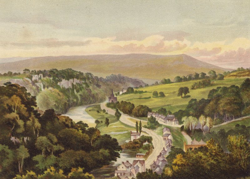 Derbyshire, Matlock, fra Heights of Abraham (farge litho) av English School