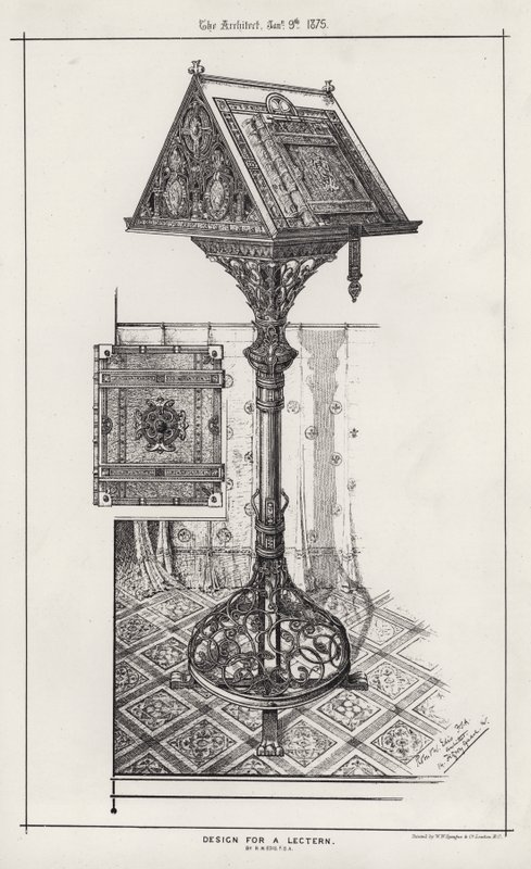 Design for en talerstol (gravering) av English School