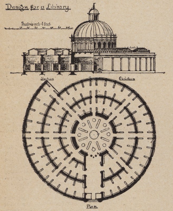 Design for et uendelig utvidbart bibliotek (litho) av English School