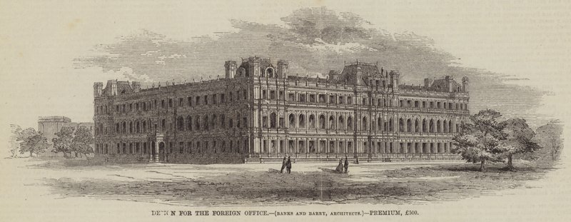 Design for Foreign Office, Banks and Barry, Architects, Premium, £500 (gravering) av English School
