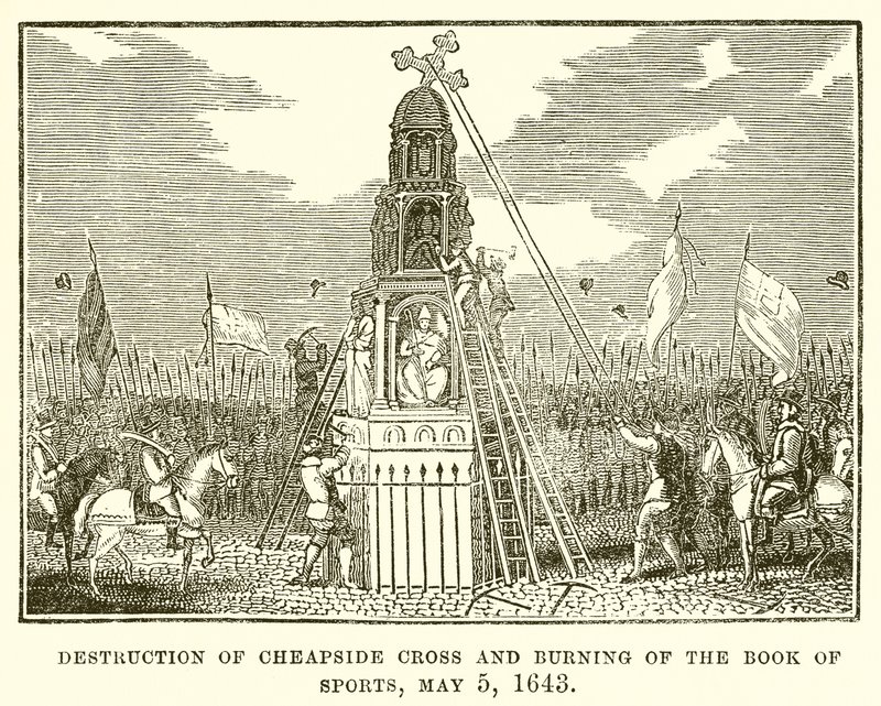 Ødeleggelse av Cheapside Cross og Burning of Book of Sports, 5. mai 1643 av English School