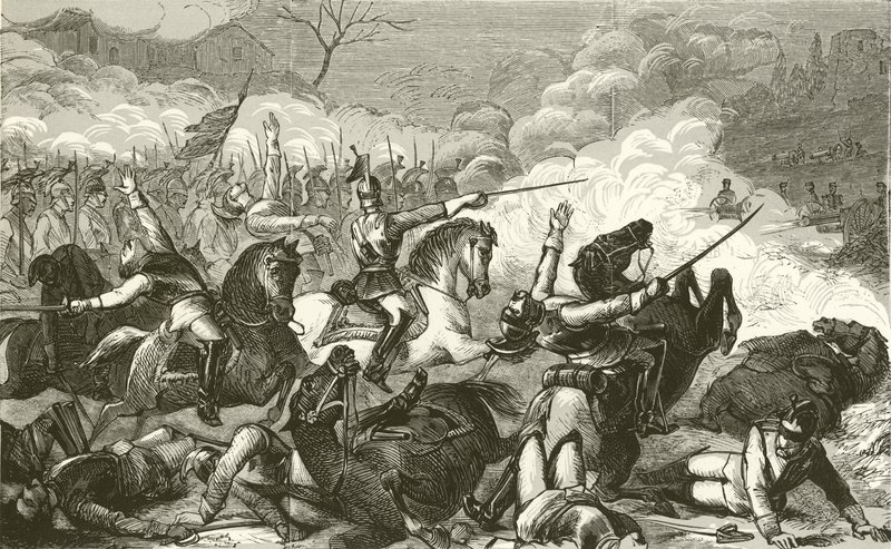 Ødeleggelse av grev Bismarcks cuirassiers av Mitrailleuse av English School