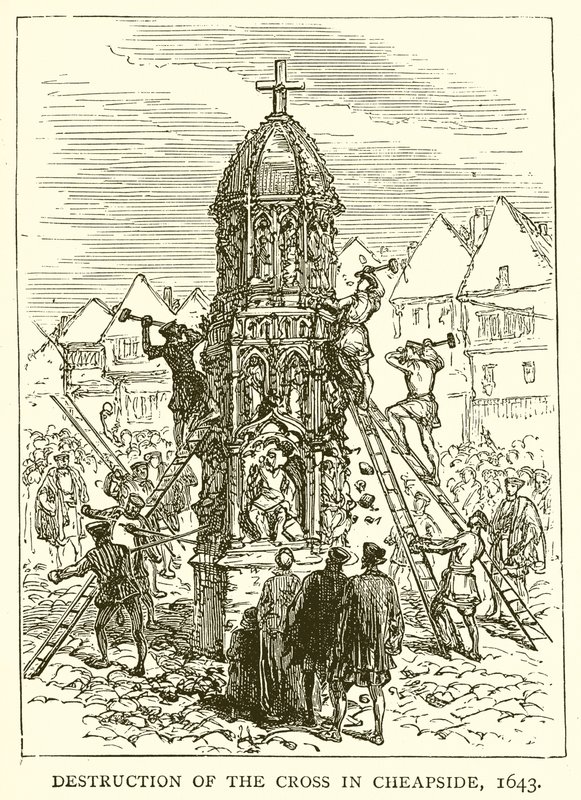 Ødeleggelse av korset i Cheapside, 1643 av English School