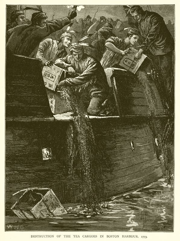 Ødeleggelse av telastene i Boston Harbour, 1773 av English School