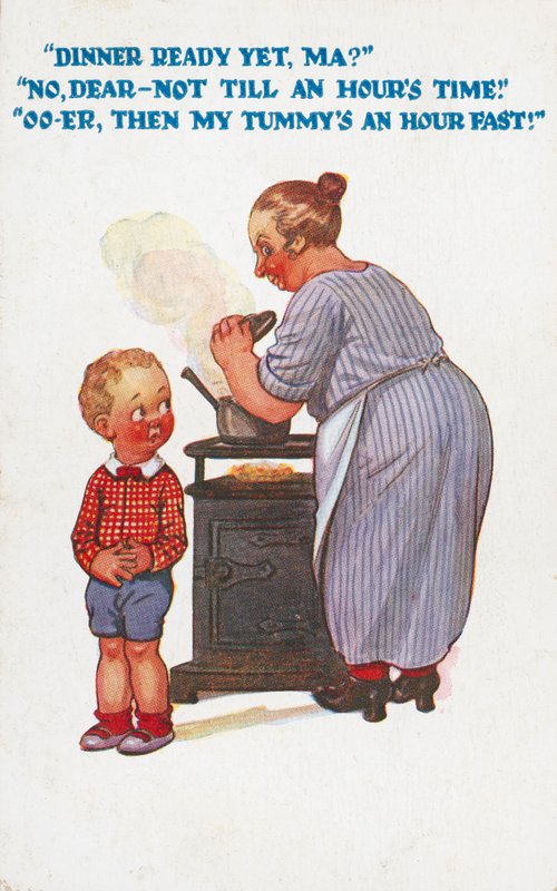 Middagen klar? (farge litho) av English School