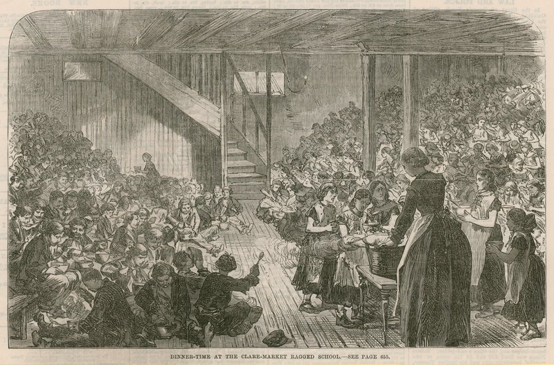 Middag på Clare Market ragged School, julen 1869 av English School