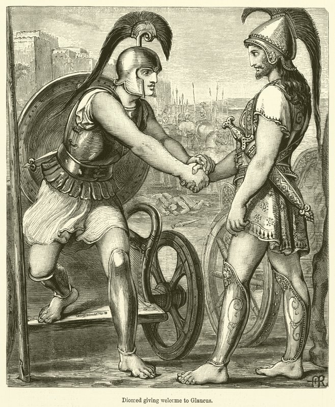 Diomed gir velkommen til Glaucus (gravering) av English School