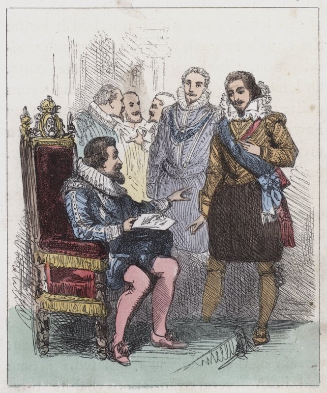 Discovery of the Gunpowder Plot (farget gravering) av English School