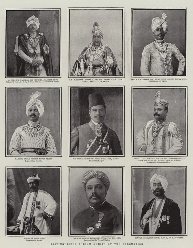 Distinguished Indian Guests at the Coronation, illustrasjon fra The Graphic, 28. juni 1902 av English School