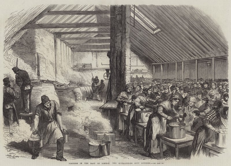 Nød i øst i London, Spitalfields Suppekjøkken (gravering) av English School