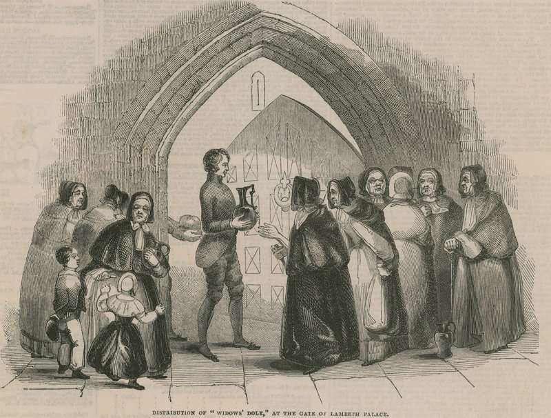 Distribusjon av Widows Dole ved porten til Lambeth Palace av English School