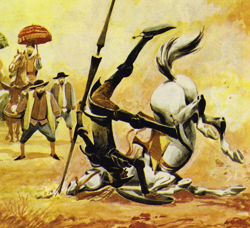 Don Quijote ansporet Ronzinante, men hesten falt av English School