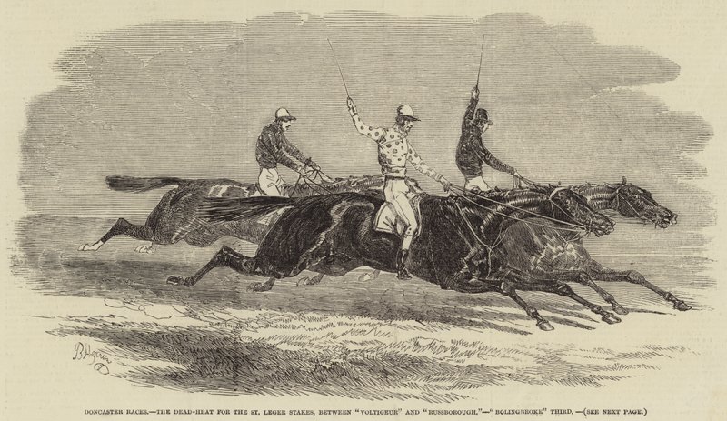 Doncaster Races, Dead-Heat for St Leger Stakes, mellom "Voltigeur" og "Russborough", "Bolingbroke" Third (gravering) av English School