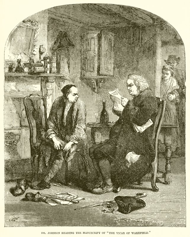 Dr. Johnson leser manuskriptet til The Vicar of Wakefield av English School