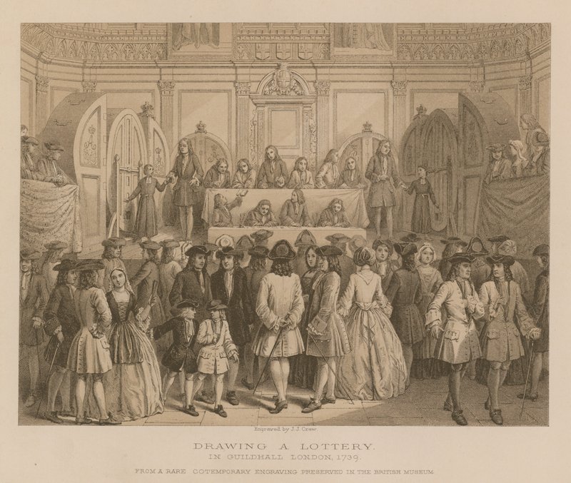 Trekning av et lotteri i Guildhall, London, 1739 av English School
