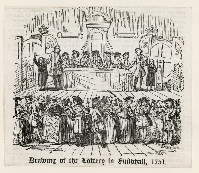 Trekning av lotteriet i Guildhall, 1751 av English School