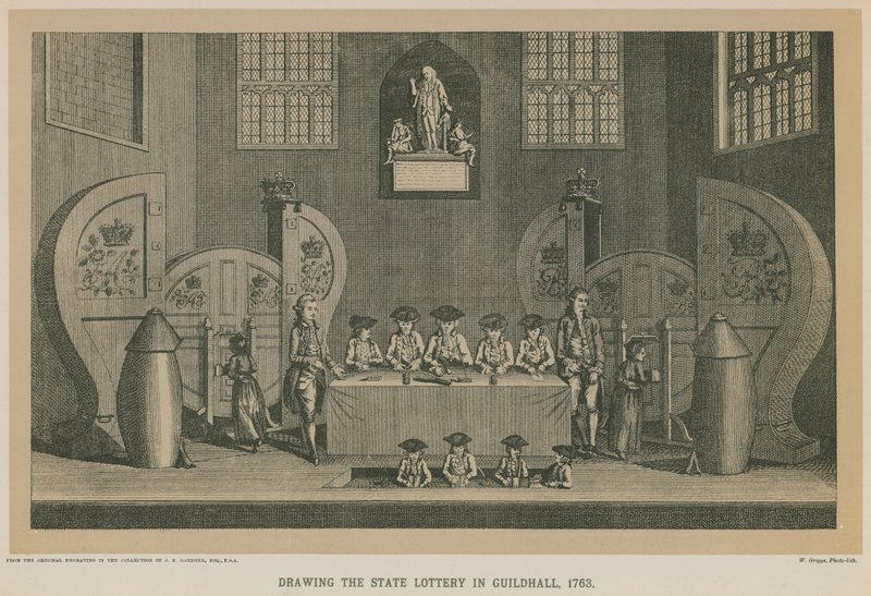 Trekning av statslotteriet i Guildhall, 1763 av English School
