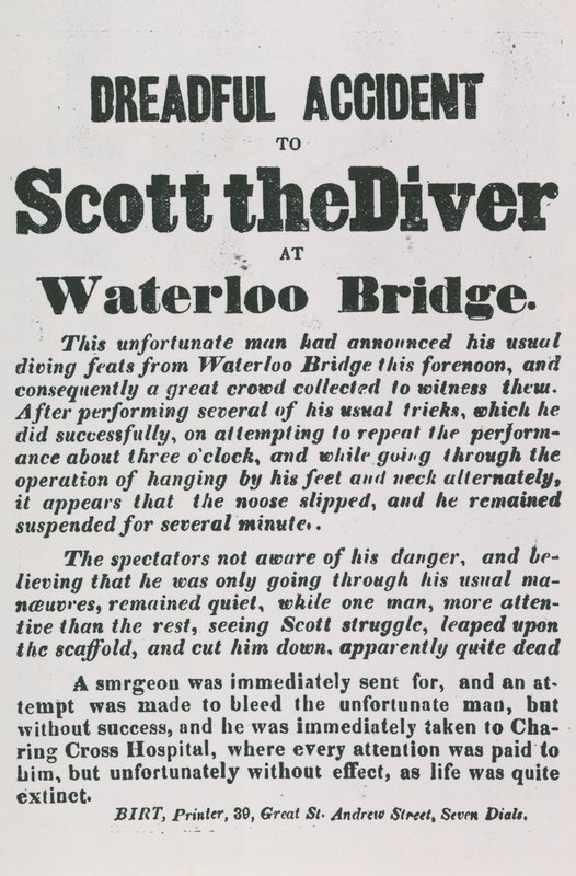 Forferdelig ulykke av dykkeren Scott ved Waterloo Bridge av English School
