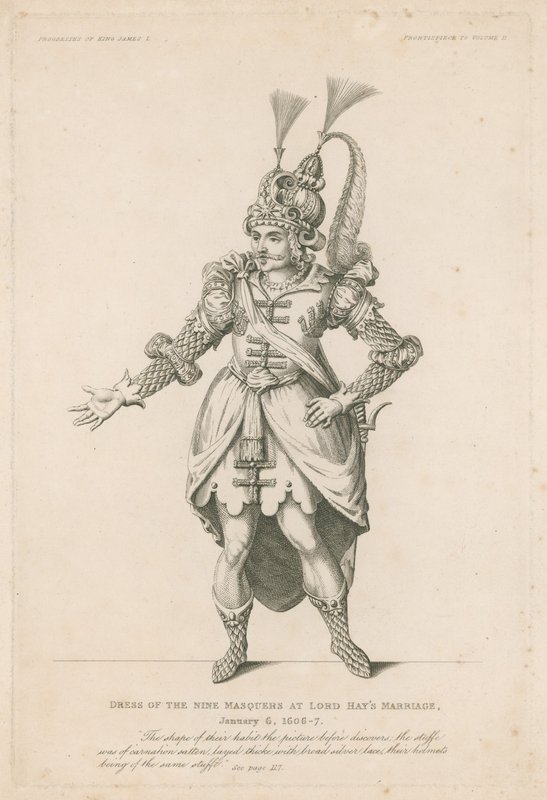 Dress of Nine Masquers ved Lord Hays Marriage, 6. januar 1606-7 av English School