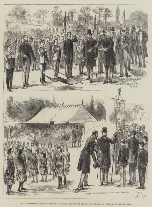 Drillkonkurranse fra London Board Schools før prinsen og prinsessen av Wales på Buckhurst Hill (gravering) av English School