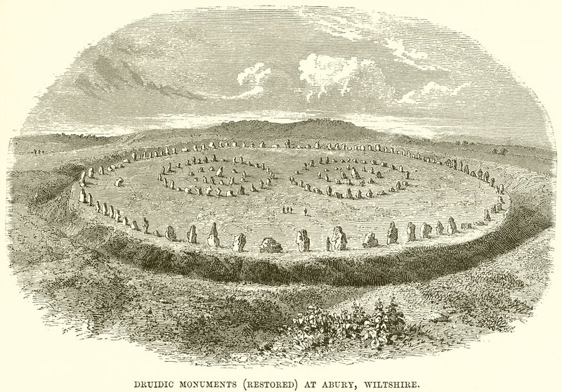 Druidiske monumenter (restaurert) i Abury, Wiltshire av English School