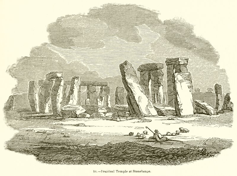 Druidisk tempel ved Stonehenge av English School
