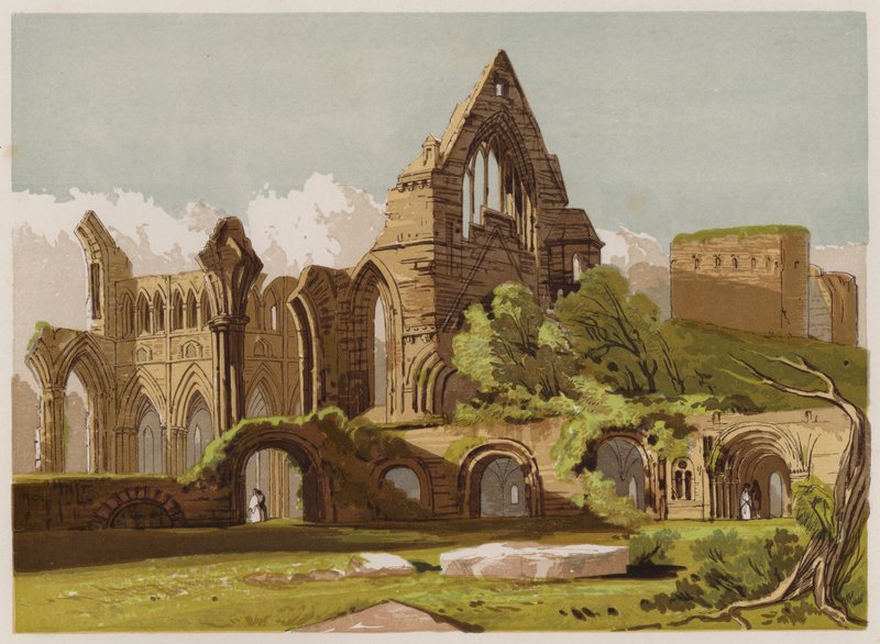 Dryburgh Abbey (farge litho) av English School