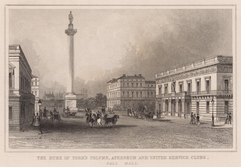 Duke of Yorks Column, Athenaeum og United Service Clubs, Pall Mall av English School