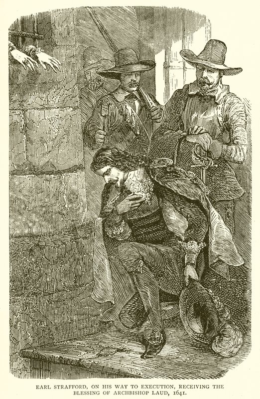 Earl Strafford, på vei til henrettelse, mottok velsignelsen fra erkebiskop Laud, 1641 av English School