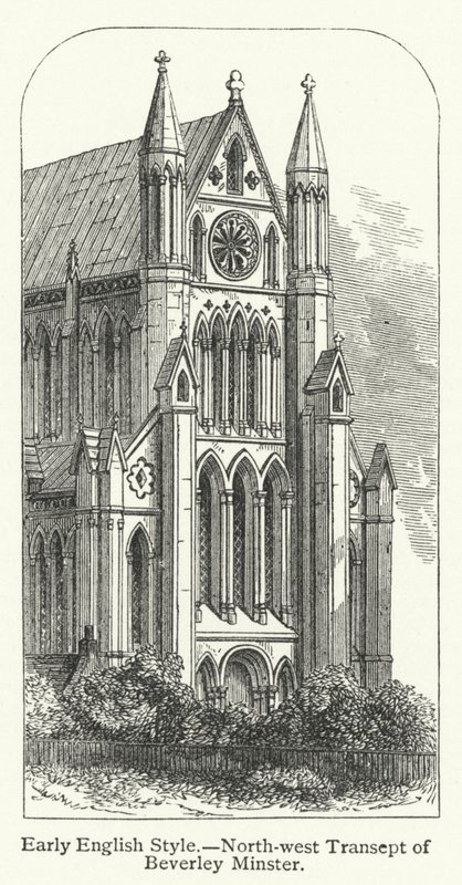 Tidlig engelsk stil, nordvestlige tverrskip av Beverley Minster (gravering) av English School