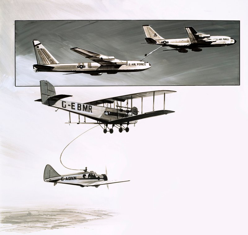 Tidlig påfylling av drivstoff for en Handley Page W10 (gouache på papir) av English School