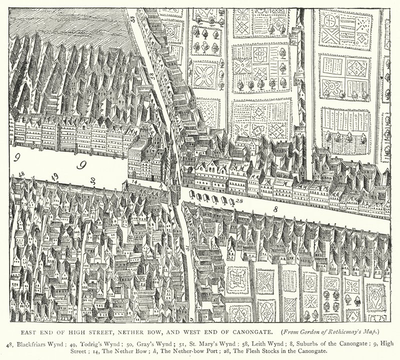 East End of High Street, Nether Bow og West End of Canongate (gravering) av English School