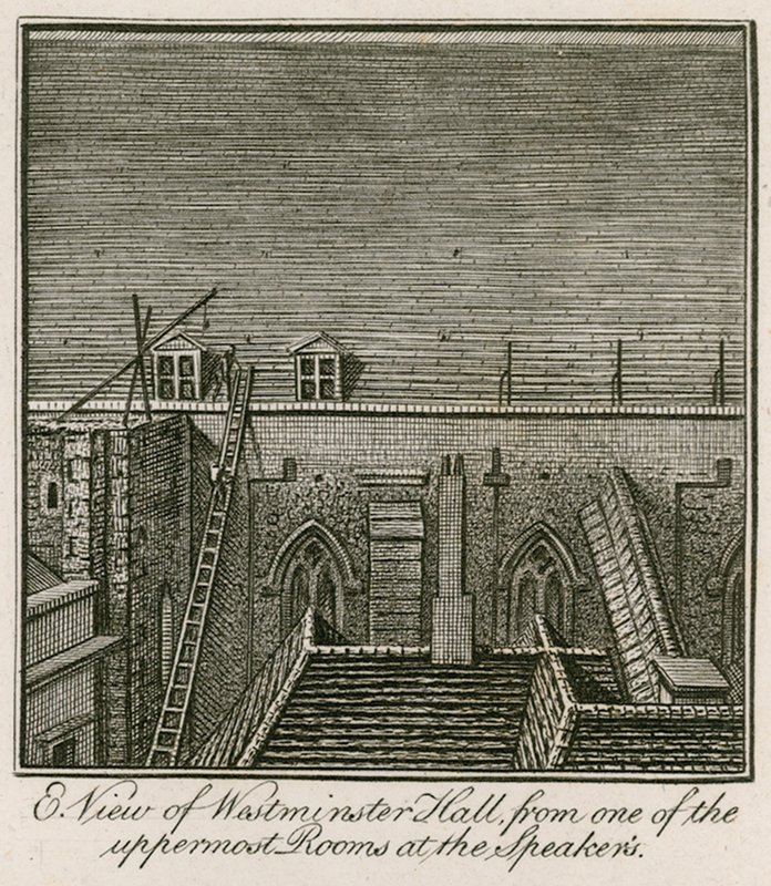 Østutsikt over Westminster Hall fra et av de øverste rommene på Speakers av English School