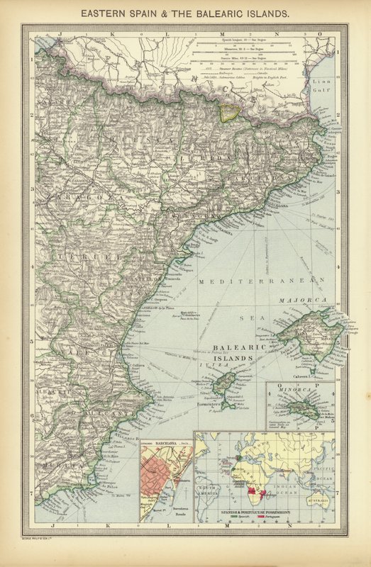 Øst-Spania og Balearene (farge litho) av English School