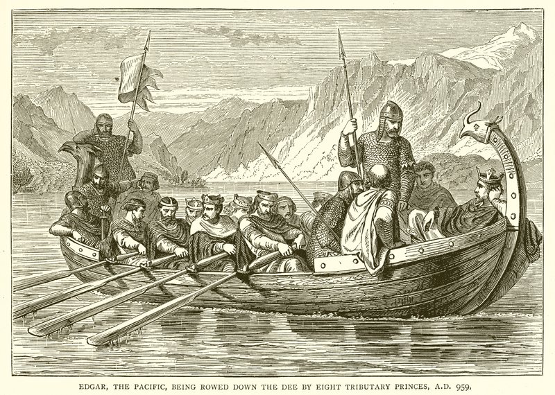 Edgar, Stillehavet, blir rodd nedover Dee av åtte sideelvprinser, 959 e.Kr. av English School