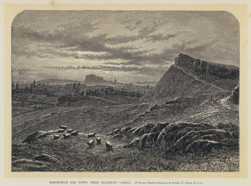 Edinburgh Old Town, fra Salisbury Craigs (gravering) av English School