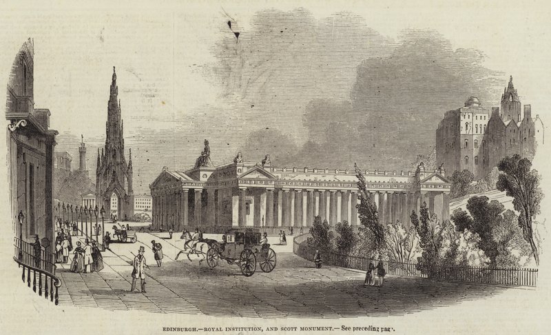 Edinburgh, Royal Institution og Scott Monument (gravering) av English School