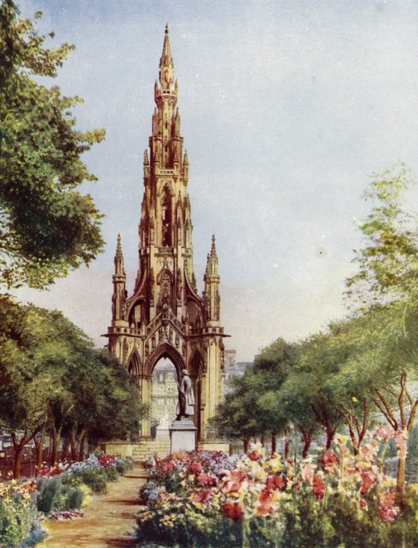 Edinburgh, Sir Walter Scotts monument (farge litho) av English School