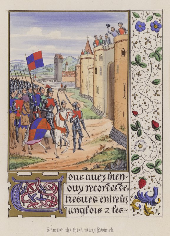 Edward III tar Berwick (farget gravering) av English School