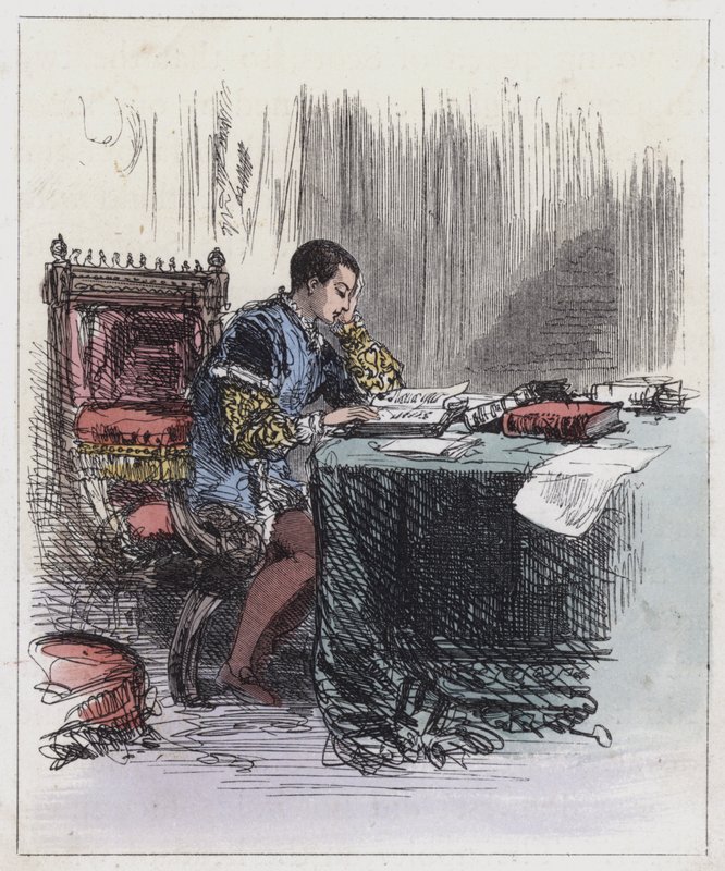 Edward VI, ved hans studier (farget gravering) av English School