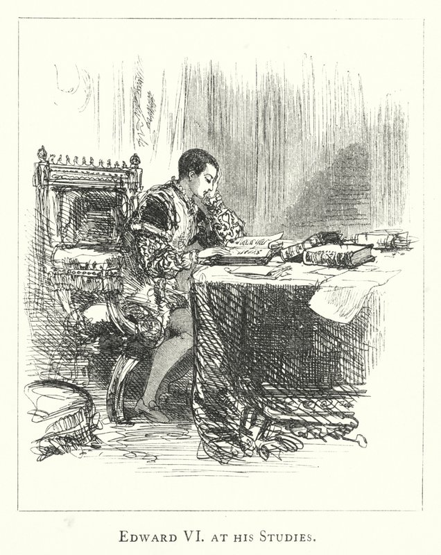 Edward VI ved hans studier (gravering) av English School