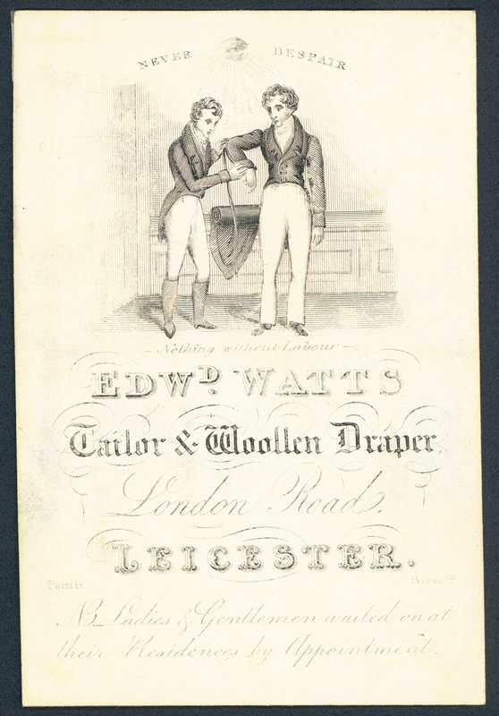Edward Watts, skredder og ulldraper, handelskort av English School