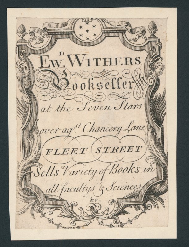 Edward Withers, bokhandler, Chancery Lane, Fleet Street, handelskort av English School