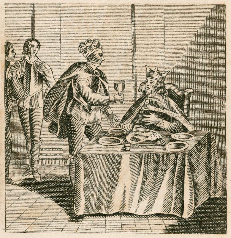 Edward, den svarte prinsen, venter på sin fange, kong John II av Frankrike av English School