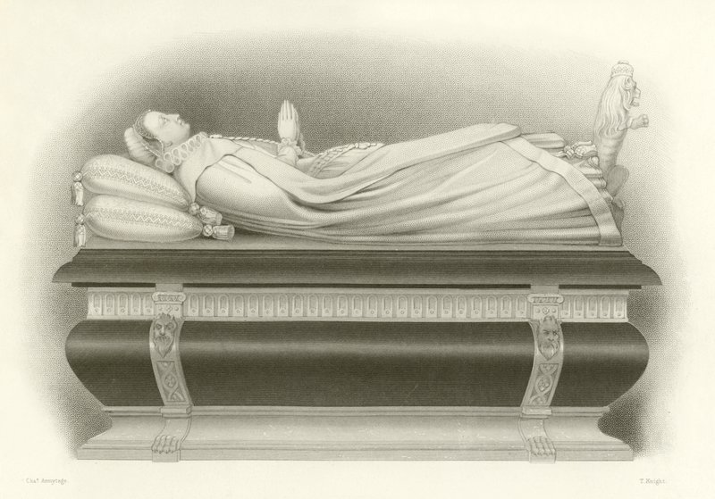 Bildet av Mary, Queen of Scots på graven hennes i Westminster Abbey av English School