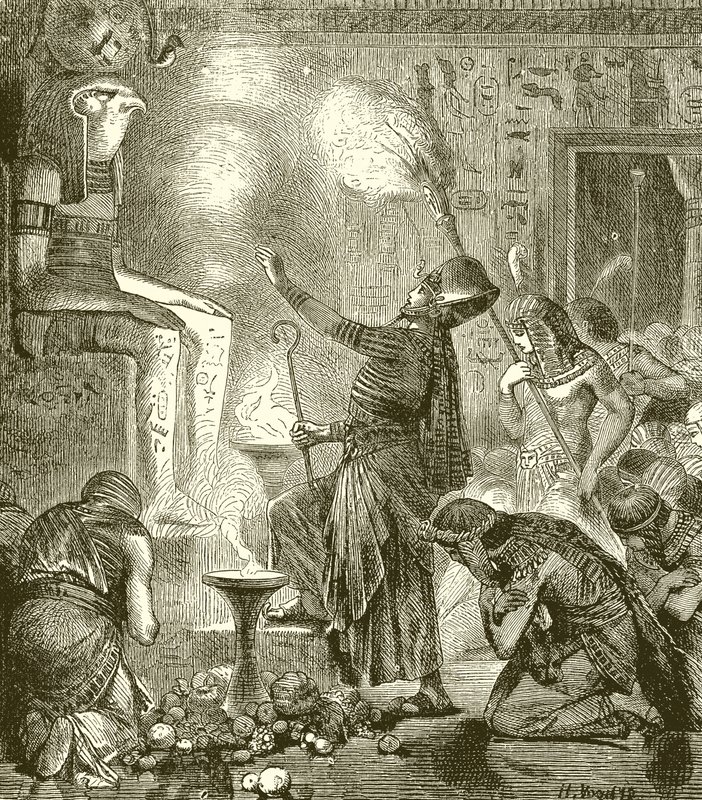 Egyptisk konge tilbeder i et tempel av English School