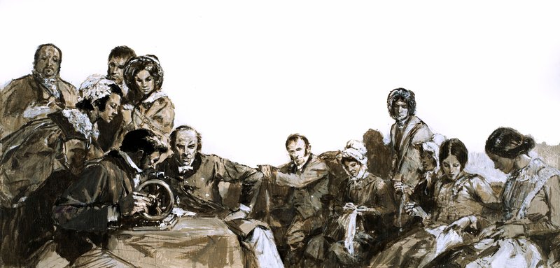 Elias Howe, oppfinneren av symaskinen (gouache på papir) av English School