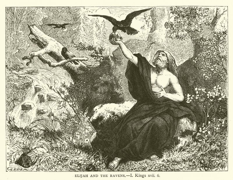 Elijah and the Ravens, I, Kings, xvii, 6 (gravering) av English School