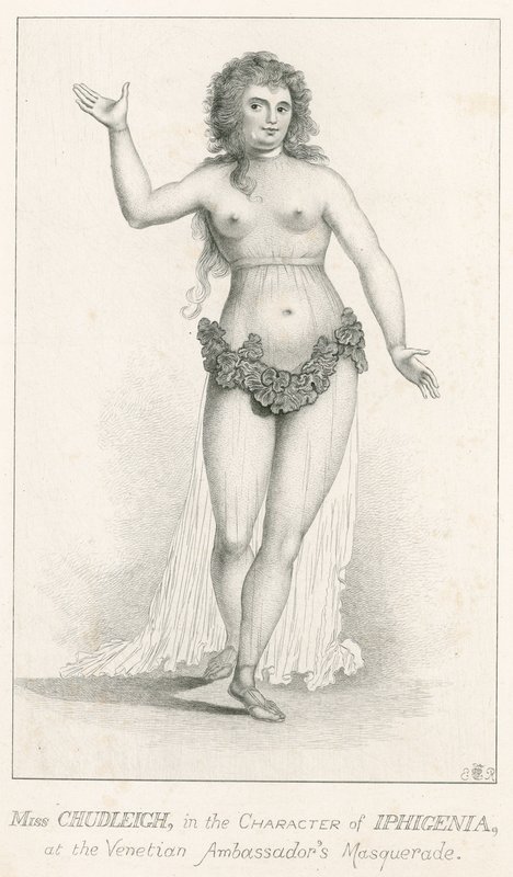 Elizabeth Chudleigh, i karakteren til Iphigenia ved Venetian Ambassadors Masquerade, Ranelagh, London av English School