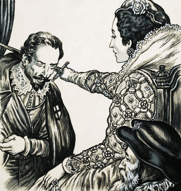 Elizabeth I slår en av sine lojale tjenere til ridder av English School